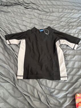 Kids Black Rashguard Swim Shirt with Light Gray Panels